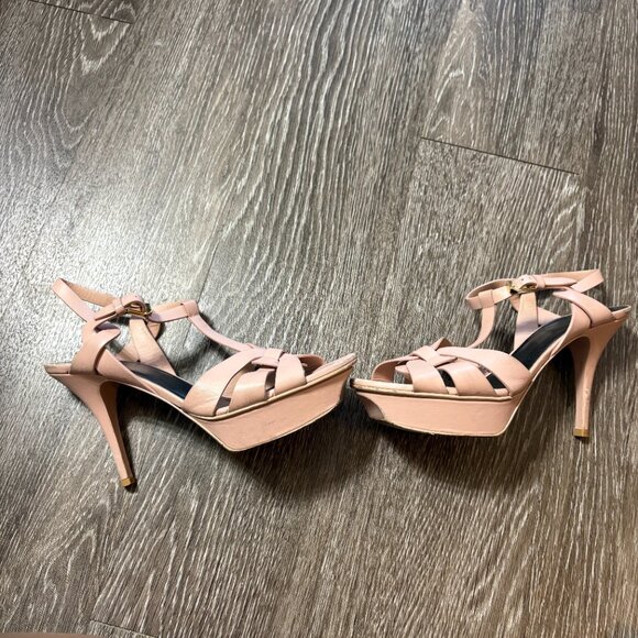 Saint Laurent Tribute Platform Sandals Blush Nude Pink Leather 315490 Size 38.5 - Picture 2 of 12